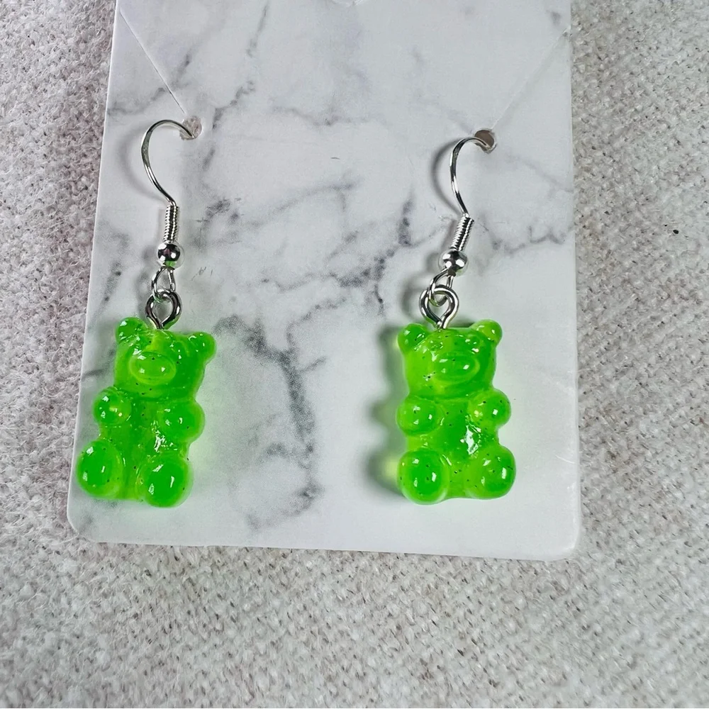 Cute Handmade‎ Gummy Bear Earrings Gift Colourful Kawaii Sweets Green